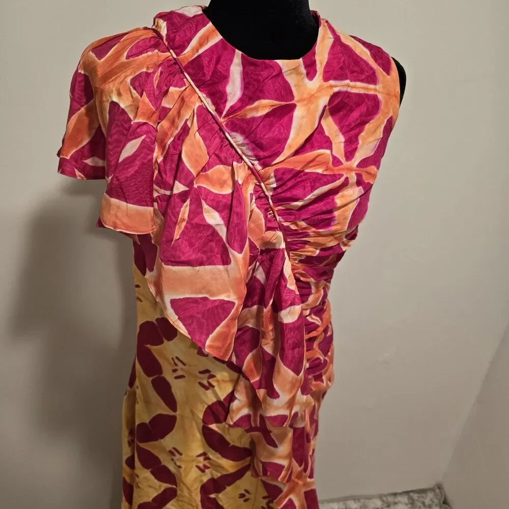 Ulla Johnson Lali Handmade 100% Silk Gown Dress Tigerlily Sz 6 One Shoulder Maxi - Picture 3 of 16